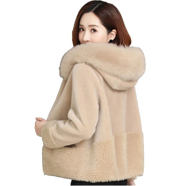 new granules velvet fur sheep shearing coat female fur collar pike jacket lamb short hooded women's blouse, Black
new granules velvet fur sheep shearing coat female fur collar pike jacket lamb short hooded women's blouse, Black