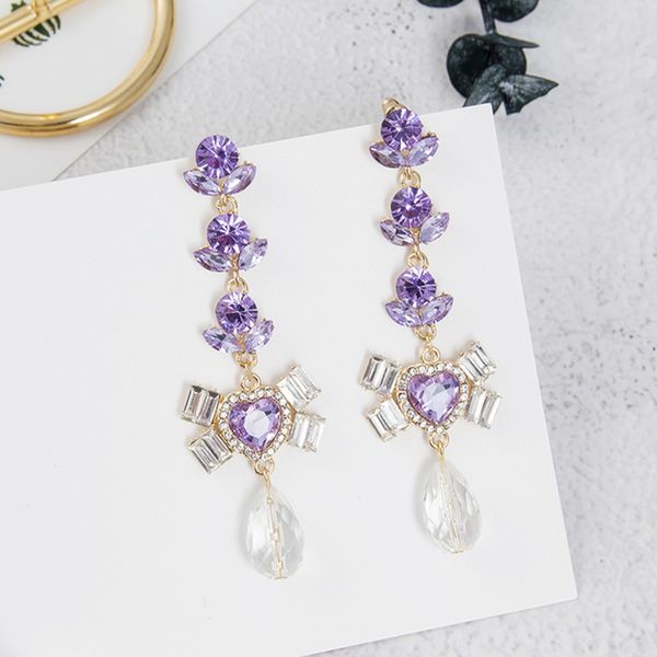 korean baroque style purple rhinestone love heart long dangle earrings fashion crystal water drop pendientes for women, Golden
korean baroque style purple rhinestone love heart long dangle earrings fashion crystal water drop pendientes for women, Golden