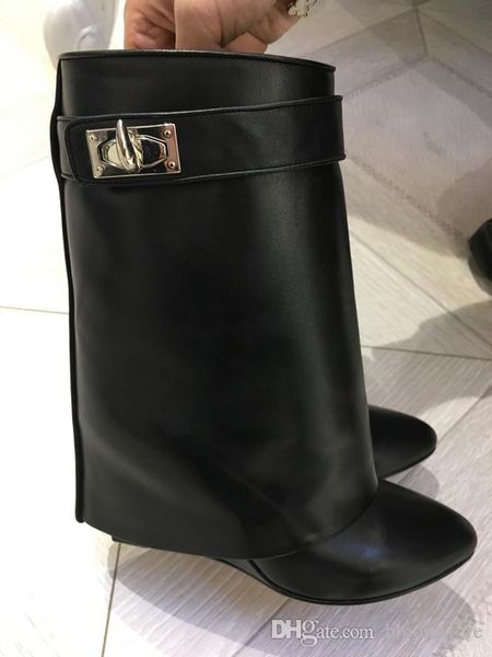 luxury designer metallic shark lock women ankle boots 14 colors high-heeled pumps leather short booties strap wedges shoes large size, Black
luxury designer metallic shark lock women ankle boots 14 colors high-heeled pumps leather short booties strap wedges shoes large size, Black
