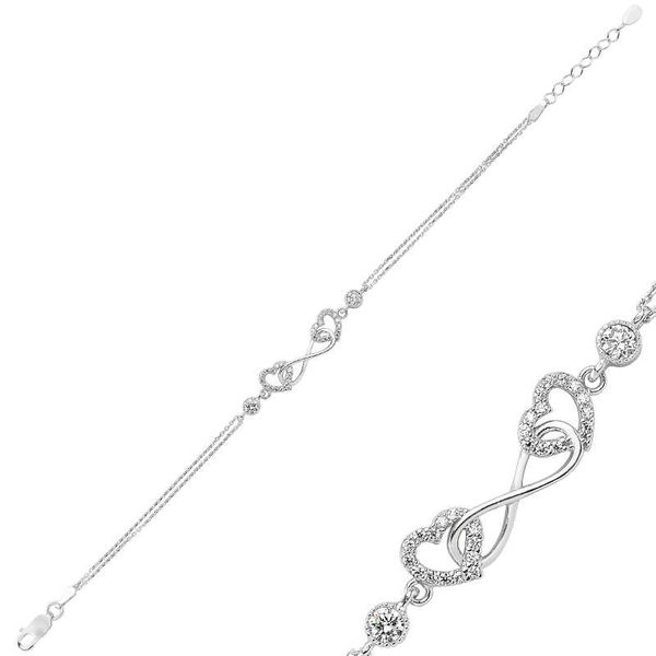 merve sterling silver heart infinity ladies bracelet, Golden;silver