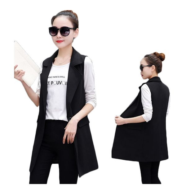 notched leisure suit vest female long spring and autumn new wild sleeveless blazer jacket for office lady slim waistcoat f1057, Black;white
notched leisure suit vest female long spring and autumn new wild sleeveless blazer jacket for office lady slim waistcoat f1057, Black;white