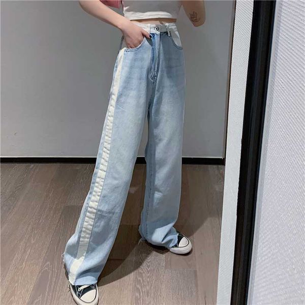 high waist loose straight side contrast stripe denim pant women streetwear fashion vintage boyfriend jeans korean long lady, Blue
high waist loose straight side contrast stripe denim pant women streetwear fashion vintage boyfriend jeans korean long lady, Blue