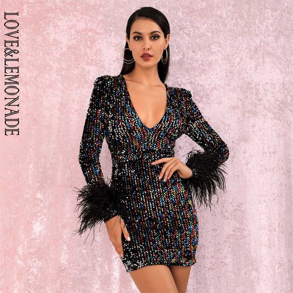 love&lemonade deep v-neck feathers color reflective sequins elastic long sleeves mini dress lm82142, Black;gray
love&lemonade deep v-neck feathers color reflective sequins elastic long sleeves mini dress lm82142, Black;gray