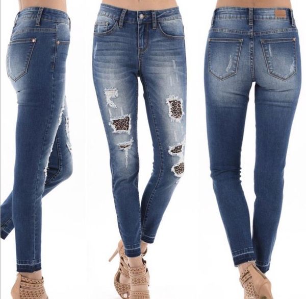 jeans women autumn elastic shredded leopard print spliced jeans denim plus pants pants woman 2018oct26, Blue
jeans women autumn elastic shredded leopard print spliced jeans denim plus pants pants woman 2018oct26, Blue