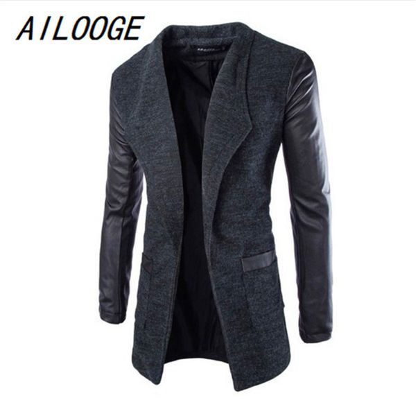 men's wool & blends ailooge fashion winter leather sleeve long men coat casual slim fit jacket patchwork solid outwea, Black
men's wool & blends ailooge fashion winter leather sleeve long men coat casual slim fit jacket patchwork solid outwea, Black