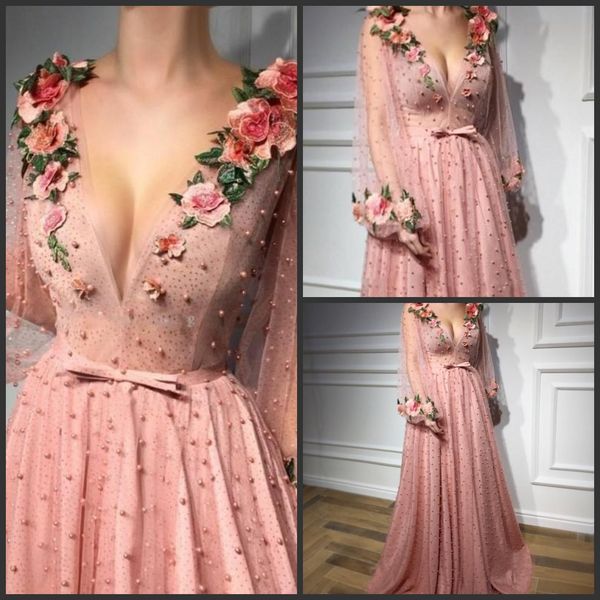 new princess pink long sleeves prom dresses 2019 long deep v neck beading illusion flowers girl pageant party gowns pearls custom made, Black
new princess pink long sleeves prom dresses 2019 long deep v neck beading illusion flowers girl pageant party gowns pearls custom made, Black