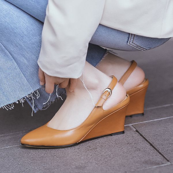 fashion brown summer wedges pumps genuine leather buckle slingbacks ladies high wedge heel office dress shoes women, Black
fashion brown summer wedges pumps genuine leather buckle slingbacks ladies high wedge heel office dress shoes women, Black