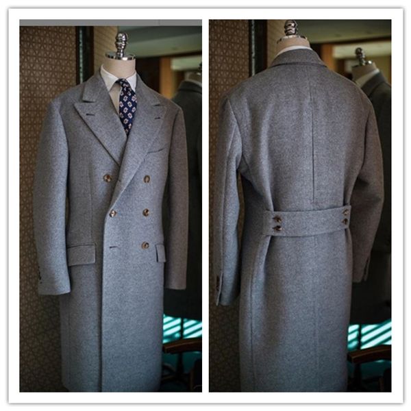 

autumn winter custom made long coats grey double breasted 6 button thick wool and cashmere blend overcoat full oat, Black