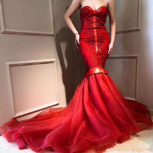 red mermaid prom dresses sweetheart appliques beads sequins tulle celebrity evening gowns sleeveless back zipper cocktail party dress, Black;red
red mermaid prom dresses sweetheart appliques beads sequins tulle celebrity evening gowns sleeveless back zipper cocktail party dress, Black;red