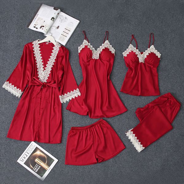 fashion 5 pcs female pajamas for women lace satin pajama set silk pijama lingerie pajamas pyjamas women sleep homewear, Black;red
fashion 5 pcs female pajamas for women lace satin pajama set silk pijama lingerie pajamas pyjamas women sleep homewear, Black;red