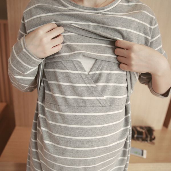 pregnant women pajamas new cotton knit striped pregnant women feeding clothes long breastfeeding home service dress, White
pregnant women pajamas new cotton knit striped pregnant women feeding clothes long breastfeeding home service dress, White