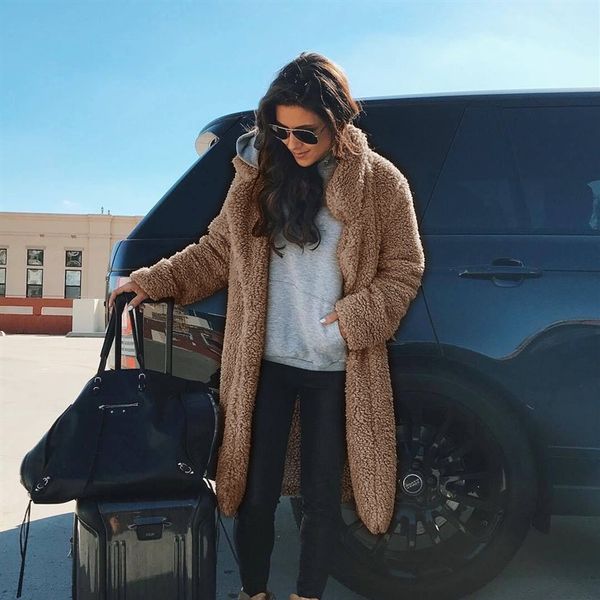 women's fur & faux women winter fashion lapel neck pockets thick warm coats temperament solid long plush female clothing, Black
women's fur & faux women winter fashion lapel neck pockets thick warm coats temperament solid long plush female clothing, Black
