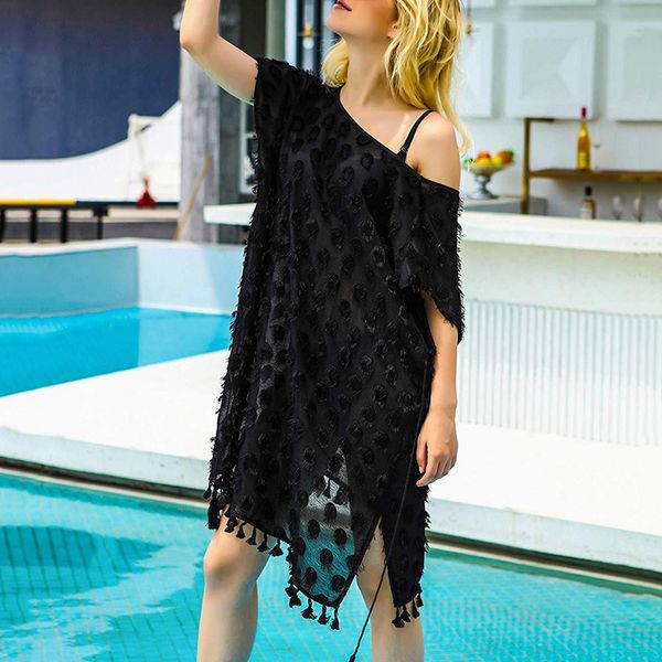 women's swimwear beach style cover-ups summer sunscreen swimsuit for women crochet tassel bikini chiffon blouses swimming, White;black
women's swimwear beach style cover-ups summer sunscreen swimsuit for women crochet tassel bikini chiffon blouses swimming, White;black