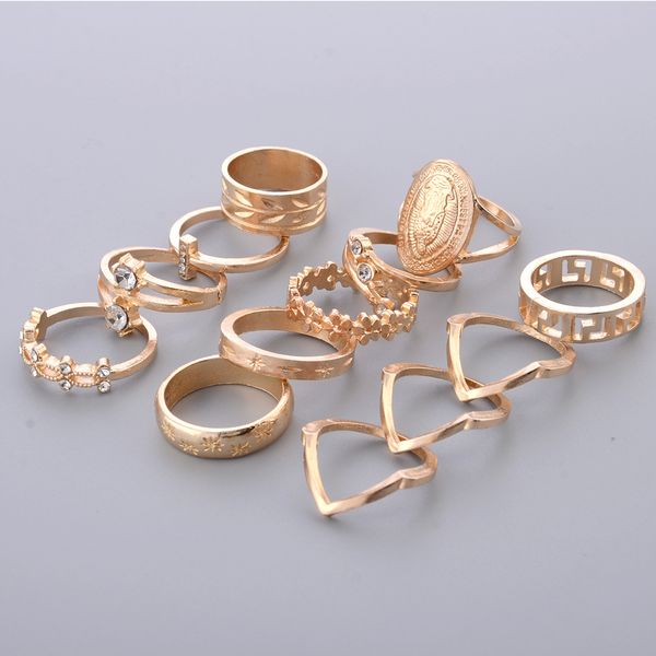 13 pcs/ set boho virgin mary cross star flower leaves gem round gold joint ring set women personality party jewelry accessories, Golden;silver
13 pcs/ set boho virgin mary cross star flower leaves gem round gold joint ring set women personality party jewelry accessories, Golden;silver