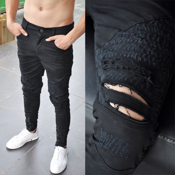 new 2017 men's clothing fashion hair stylist knee holes casual pants singer plus size costumes, Black
new 2017 men's clothing fashion hair stylist knee holes casual pants singer plus size costumes, Black