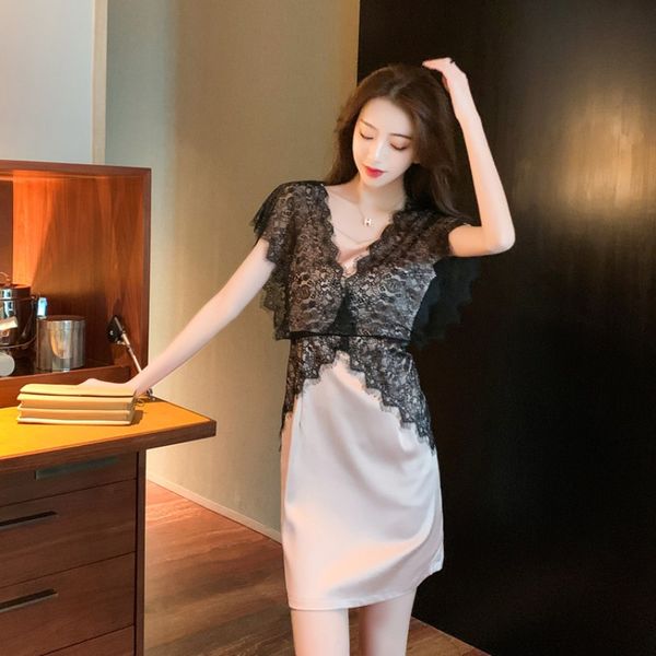 women dresses french light mature dress 2020 summer new waist slimming lace stitching temperament bag hip skirt women, White;black
women dresses french light mature dress 2020 summer new waist slimming lace stitching temperament bag hip skirt women, White;black