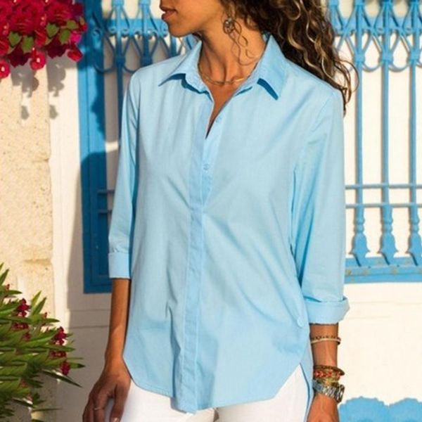 women casual turn down collar high-low hem side buttons decor plus size shirt, White
women casual turn down collar high-low hem side buttons decor plus size shirt, White