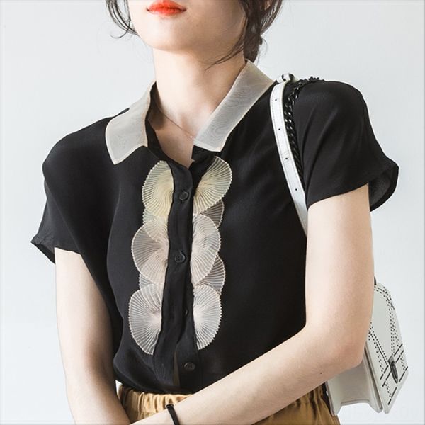 2020 genuine silk women's stitching european root t- shirt vest shirt yarn age-reducing lapel vest t-shirt, White
2020 genuine silk women's stitching european root t- shirt vest shirt yarn age-reducing lapel vest t-shirt, White