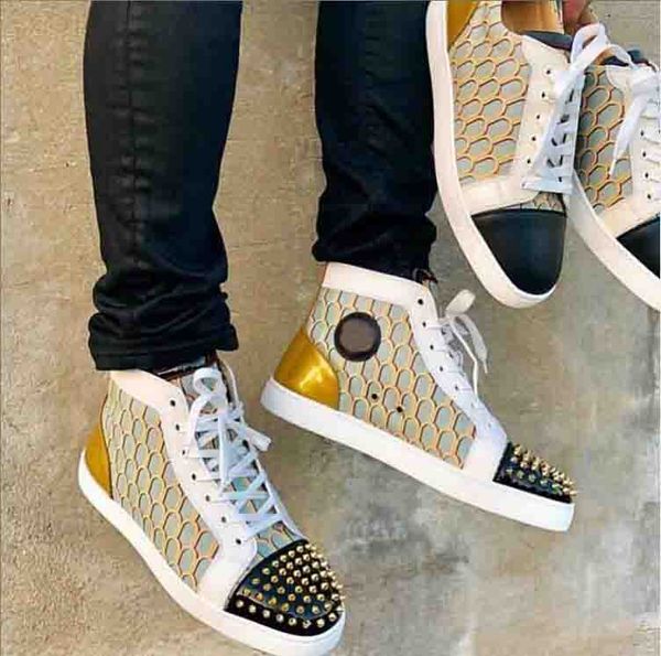 street style leather sneakers men's red bottom casual shoes fish scale leather fashion high lace up toe spikes sneakers trainers, Black
street style leather sneakers men's red bottom casual shoes fish scale leather fashion high lace up toe spikes sneakers trainers, Black