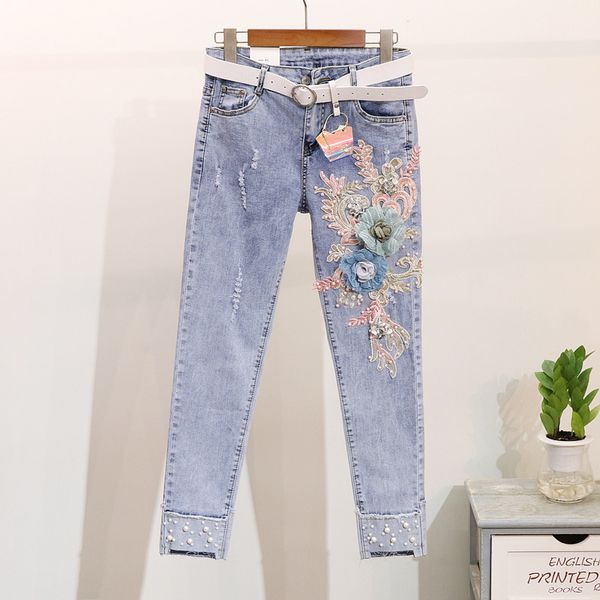 2019 spring & summer harajuku skinny pencil jeans women embroidery flower pearl beaded sequins denim pants jeans with gift, Blue
2019 spring & summer harajuku skinny pencil jeans women embroidery flower pearl beaded sequins denim pants jeans with gift, Blue