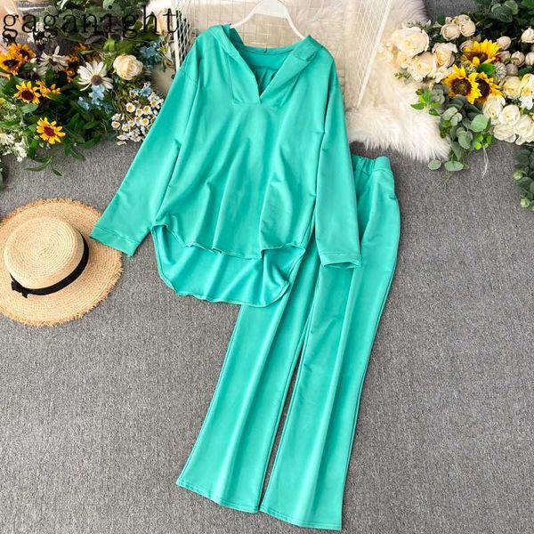 gaganight korean causal 2 pcs women set v neck long sleeve pullover + high waist hip wide leg pants loose mutlicolor suit, White
gaganight korean causal 2 pcs women set v neck long sleeve pullover + high waist hip wide leg pants loose mutlicolor suit, White