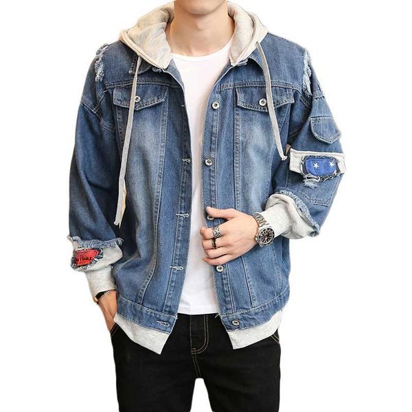 fashion 2-in-1 casual layered denim jackets frayed ribbed long sleeve hooded jean jacket spring autumn winter loose cowboy coat, Black;brown
fashion 2-in-1 casual layered denim jackets frayed ribbed long sleeve hooded jean jacket spring autumn winter loose cowboy coat, Black;brown