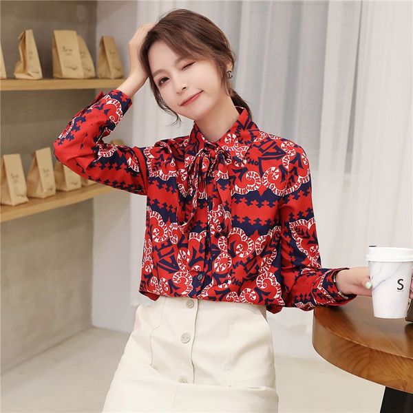 2019 autumn women shirts bow full sleeve printlt design feeling small silk blouse shirt 1916, White
2019 autumn women shirts bow full sleeve printlt design feeling small silk blouse shirt 1916, White