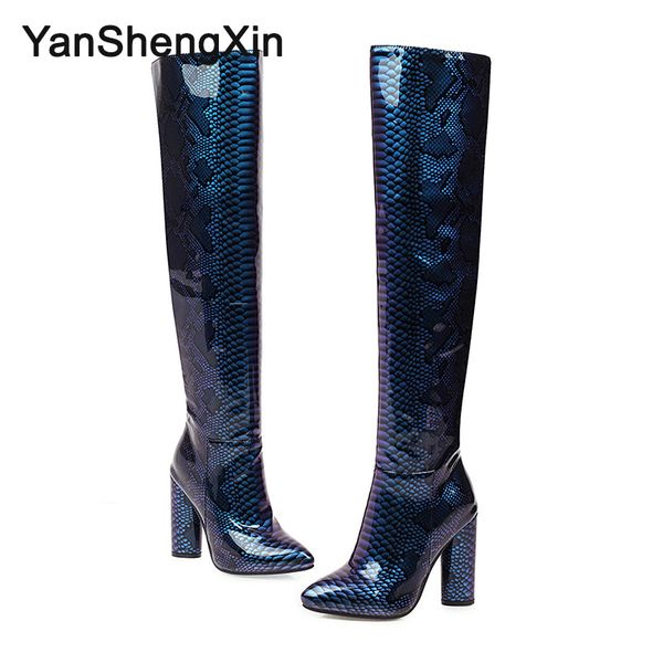 size over the knee shoes woman boots patent leather snake boots chunky high heels 10cm ladies booties high leg boots, Black
size over the knee shoes woman boots patent leather snake boots chunky high heels 10cm ladies booties high leg boots, Black
