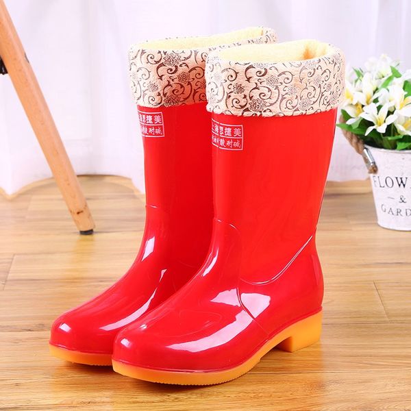 winter fur warm women rainboots platform pvc female rainning boots slip-on mid-calf girl boots, Black