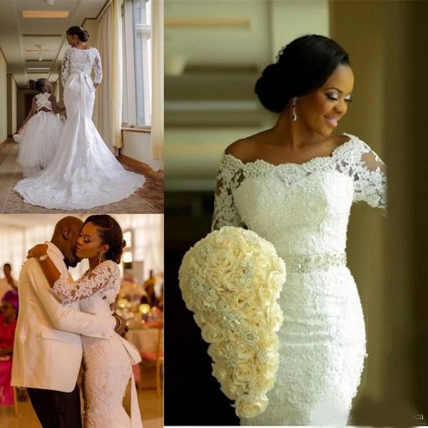 2020 african black girls latest 3/4 sleeve lace mermaid wedding dresses appliques beaded bride dresses zipper back wedding gowns, White
2020 african black girls latest 3/4 sleeve lace mermaid wedding dresses appliques beaded bride dresses zipper back wedding gowns, White