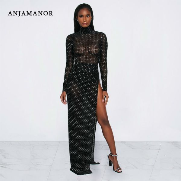 anjamanor dresses woman party night clubwear glitter sequin sheer mesh turtleneck high split long sleeve maxi dress d74-ad7, Black;gray
anjamanor dresses woman party night clubwear glitter sequin sheer mesh turtleneck high split long sleeve maxi dress d74-ad7, Black;gray