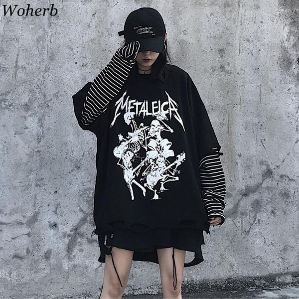 woherb harajuku sweatshirt women black fake 2 pieces hoodies striped skull print punk loose female ripped hole pullovers
woherb harajuku sweatshirt women black fake 2 pieces hoodies striped skull print punk loose female ripped hole pullovers