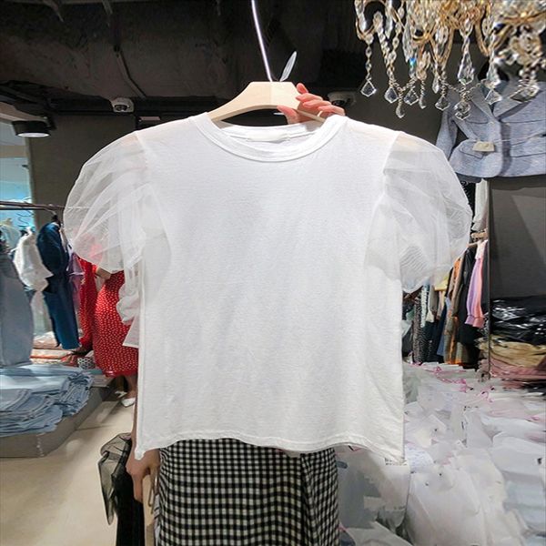summer 2020 t-shirt stitching mesh bubble sleeve simple solid color short sleeve t-shirt women's slim top, White
summer 2020 t-shirt stitching mesh bubble sleeve simple solid color short sleeve t-shirt women's slim top, White