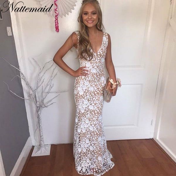 nattemaid long maxi backless 2018 women dresses summer evening party white dress v neck elegant sequin lace dress vestidos, White;black
nattemaid long maxi backless 2018 women dresses summer evening party white dress v neck elegant sequin lace dress vestidos, White;black