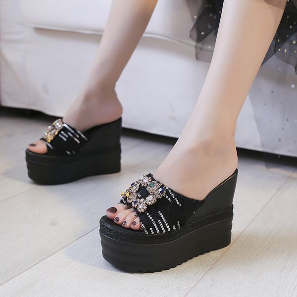 increased ladies slippers inside wear summer 2020 new thick bottom sandals and slippers muffin wedge, Black
increased ladies slippers inside wear summer 2020 new thick bottom sandals and slippers muffin wedge, Black