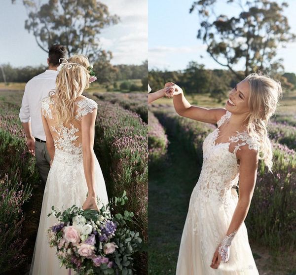 Vintage Beach Country Bohemian Appliques Tulle Wedding Dresses Cheap Full Skirt 2019 Sheer Neck Full Lace Pleated Bridal Gowns Custom Made
Vintage Beach Country Bohemian Appliques Tulle Wedding Dresses Cheap Full Skirt 2019 Sheer Neck Full Lace Pleated Bridal Gowns Custom Made