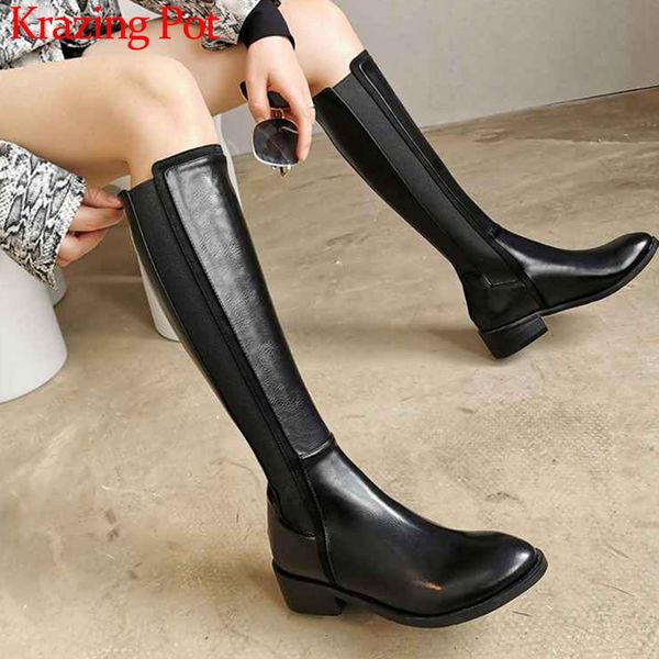 krazing pot cow leather patchwork stretch boots fashion concise round toe med heels women keep warm solid thigh high boots l01, Black
krazing pot cow leather patchwork stretch boots fashion concise round toe med heels women keep warm solid thigh high boots l01, Black