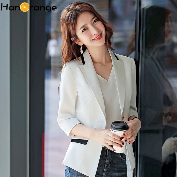 3 quarter sleeve women jacket 2020 spring summer casual short single button women contrasting color blazer, White;black
3 quarter sleeve women jacket 2020 spring summer casual short single button women contrasting color blazer, White;black