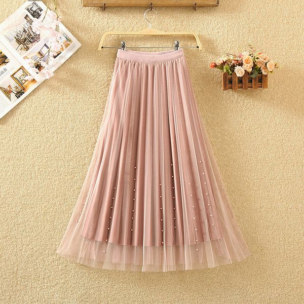 spring and autumn new high waist thin nail bead mesh pleated skirt women's long fairy skirt gold velvet yarn woman, Black
spring and autumn new high waist thin nail bead mesh pleated skirt women's long fairy skirt gold velvet yarn woman, Black