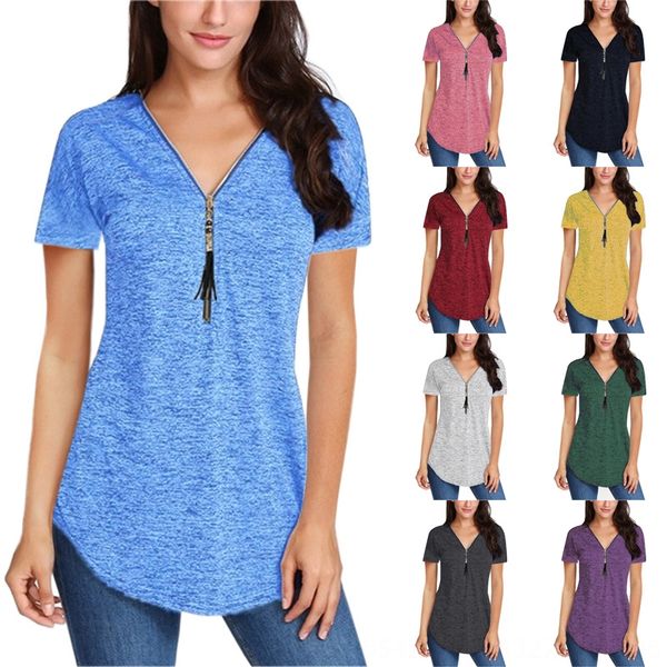 2019 сезон v воротник футболка молния кисточкой молния сплошной цвет с коротким рукавом женская футболка, White
2019 сезон v воротник футболка молния кисточкой молния сплошной цвет с коротким рукавом женская футболка, White