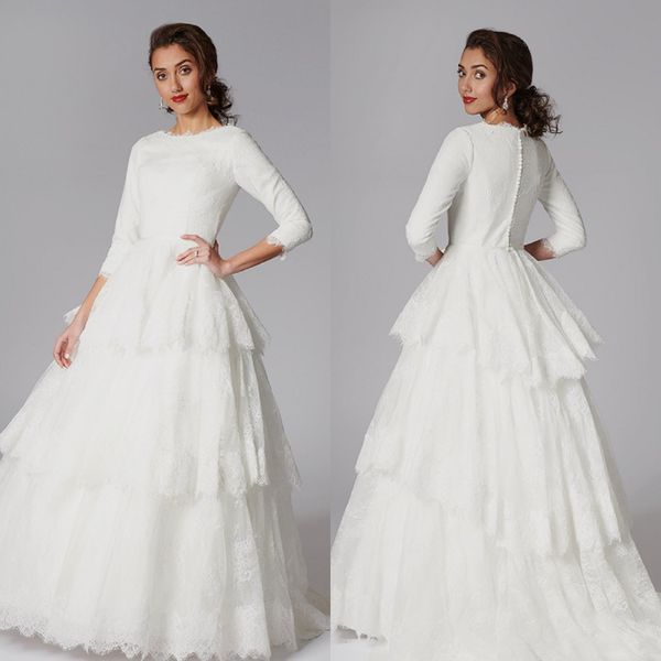 modern a line grace philips dresses jewel neck long sleeve tulle lace applique tiers wedding gown sweep train robe de mariée, White
modern a line grace philips dresses jewel neck long sleeve tulle lace applique tiers wedding gown sweep train robe de mariée, White