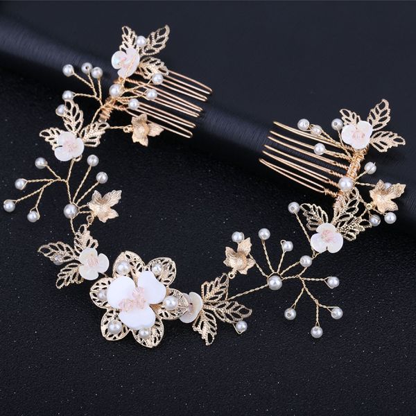 elegant pearl bridal head piece metal gold leaf floral double wedding hair comb for bride bridesmaid accessories jewelry, Golden;white
elegant pearl bridal head piece metal gold leaf floral double wedding hair comb for bride bridesmaid accessories jewelry, Golden;white
