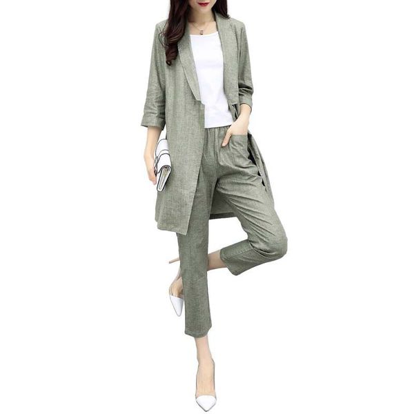 new women's spring and summer long section cotton and linen suit jacket nine pants casual fashion suit two-piece al804, White;black
new women's spring and summer long section cotton and linen suit jacket nine pants casual fashion suit two-piece al804, White;black