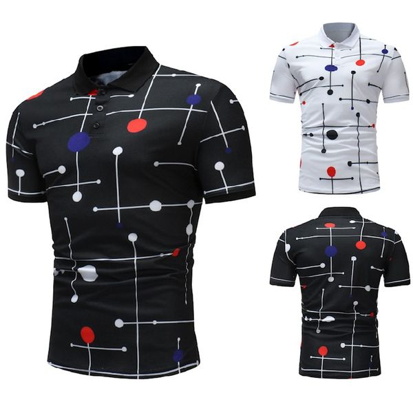 men's polos mens shirts summer short sleeve fashion casual slim polka dot lattice printed button male tees, White;black
men's polos mens shirts summer short sleeve fashion casual slim polka dot lattice printed button male tees, White;black