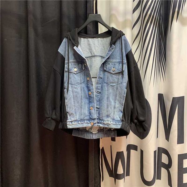 2020 autumn new european station loose stitching jeans coat hooded casual spliced jean jacket women denim coats girls streetwear, Black;brown
2020 autumn new european station loose stitching jeans coat hooded casual spliced jean jacket women denim coats girls streetwear, Black;brown
