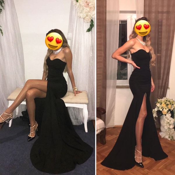 black strapless split leg evening gown dress mermnaid robe prom dress padded stretch floor length dress, Black;red
black strapless split leg evening gown dress mermnaid robe prom dress padded stretch floor length dress, Black;red