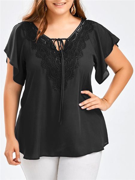 women lace panelled t shirt plus size v neck short sleeve loose tshirt famale summer top, White
women lace panelled t shirt plus size v neck short sleeve loose tshirt famale summer top, White