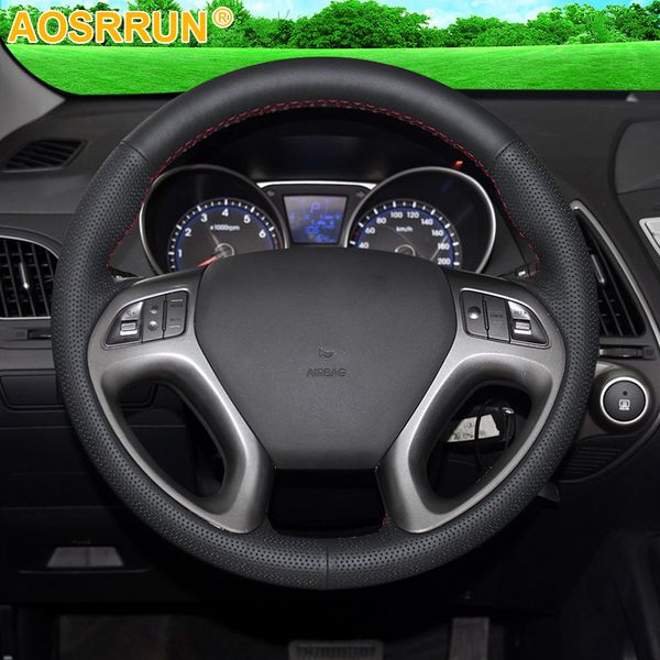 aosrrun black leather hand-stitched car steering wheel cover for ix35 tucson 2 2011-2015 car accessories styling
aosrrun black leather hand-stitched car steering wheel cover for ix35 tucson 2 2011-2015 car accessories styling