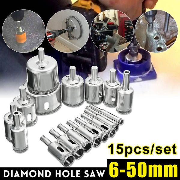 one set in 15pcs 6-50mm diamond hole saw drill bit set 100 grits tile ceramic glass marble drill bits
one set in 15pcs 6-50mm diamond hole saw drill bit set 100 grits tile ceramic glass marble drill bits