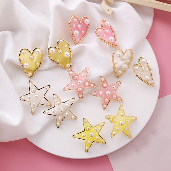 women earrings sweet translucent heart star shape faux pearl inlaid stud earrings jewelry woman's ear jewelry accessories, Golden;silver
women earrings sweet translucent heart star shape faux pearl inlaid stud earrings jewelry woman's ear jewelry accessories, Golden;silver